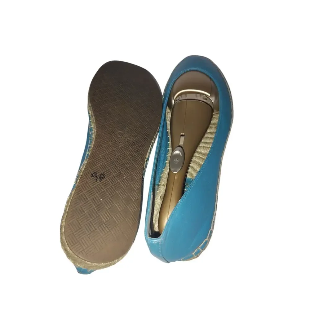 Cole Haan Teal Blue Leather Espadrille Flats Jute Sole Comfort Ballet Womens 8.5